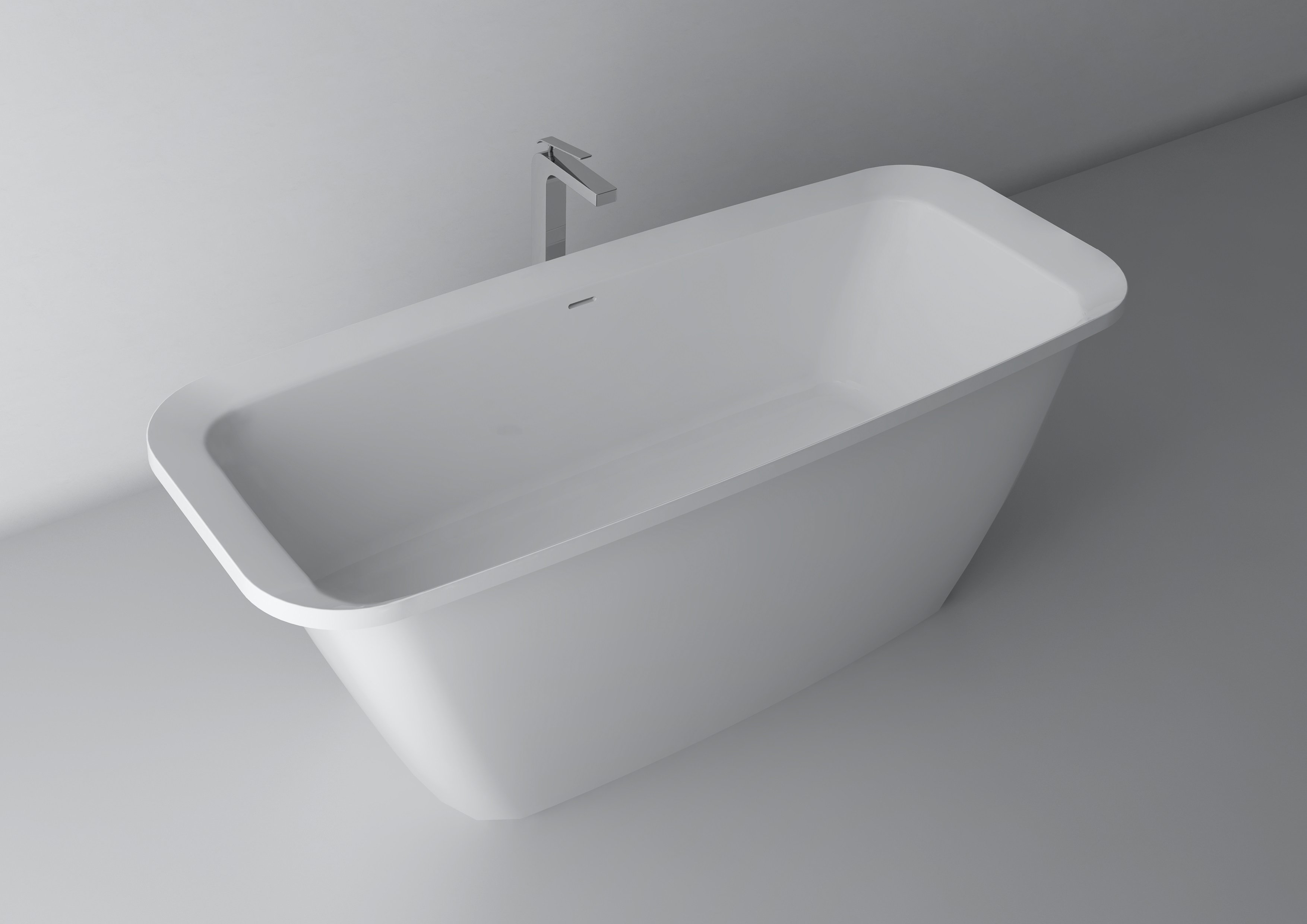 Freistehende Badewanne aus Mineralguss 170x70x61,9 cm in Weiß Glanz