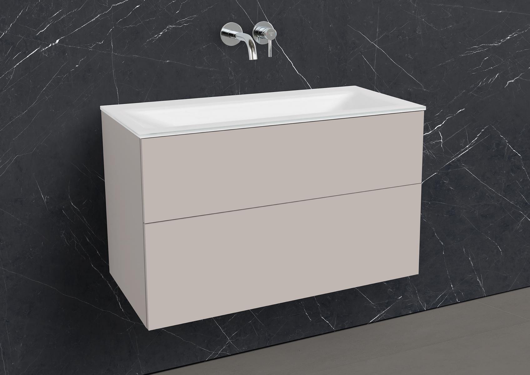 Saphir - Badmöbelset 90 cm mit Glaswaschbecken und grifflosem Unterschrank