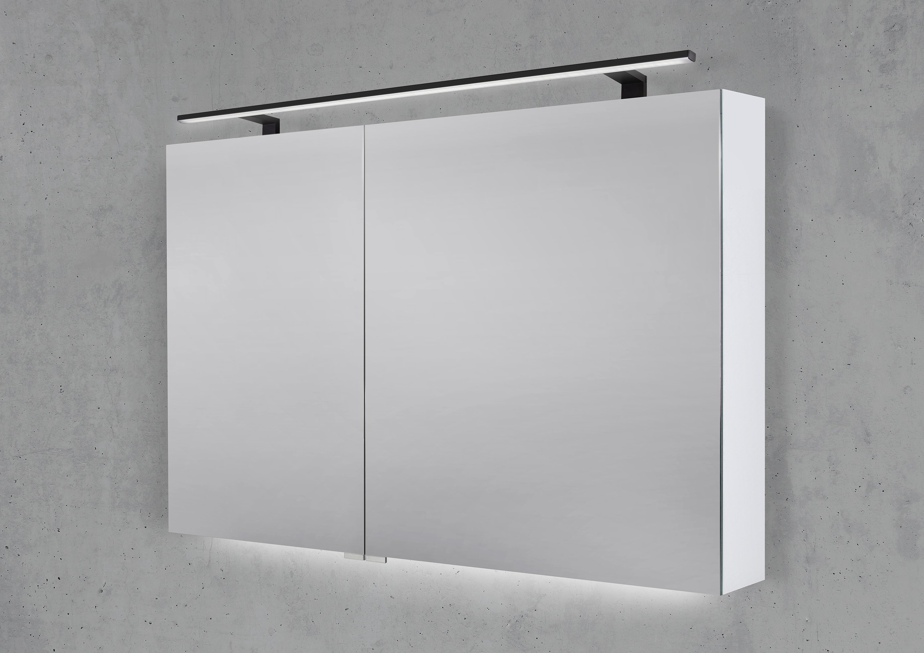Spiegelschrank 100 cm mit MULTI LED Aufsatzleuchte Doppelspiegeltüren