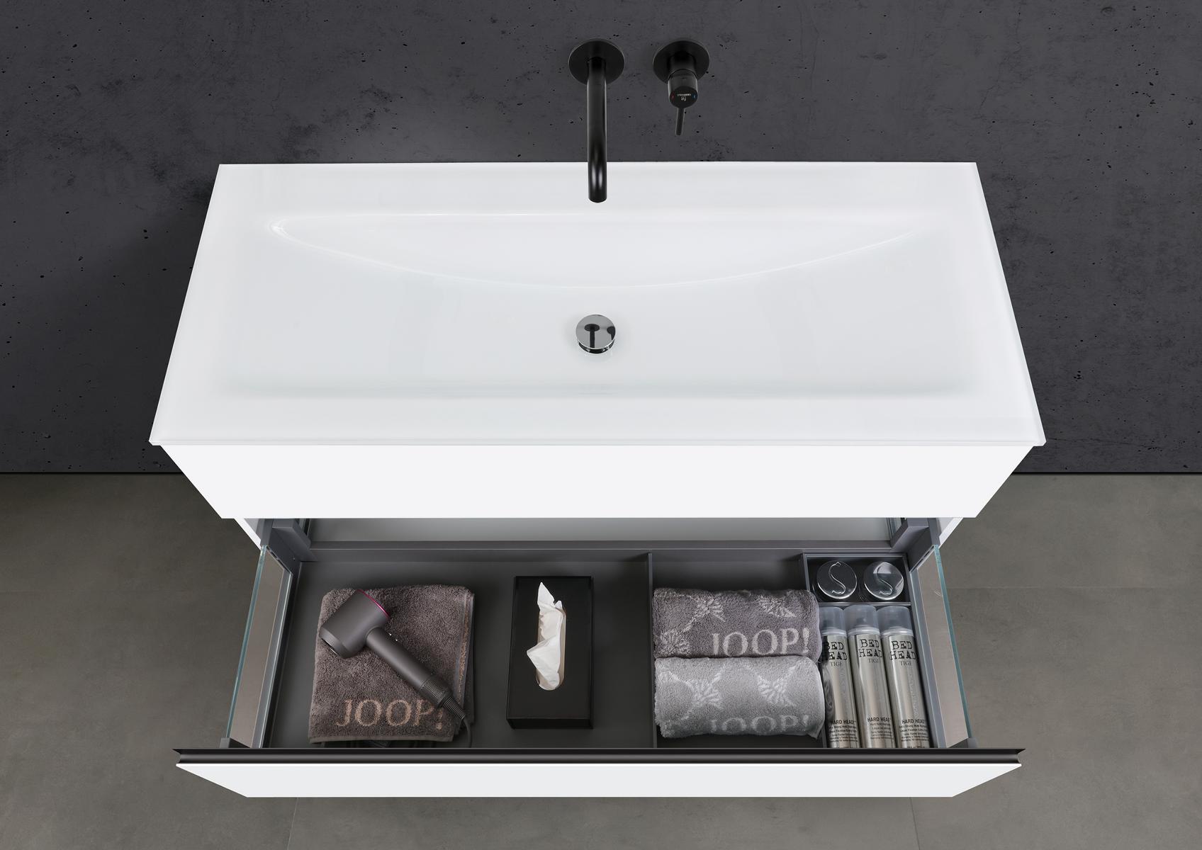Badmöbel Set Saphir 120 cm Waschtisch & Unterschrank in Weiß Matt Lack mit Aluminium-Griffleiste schwarz 