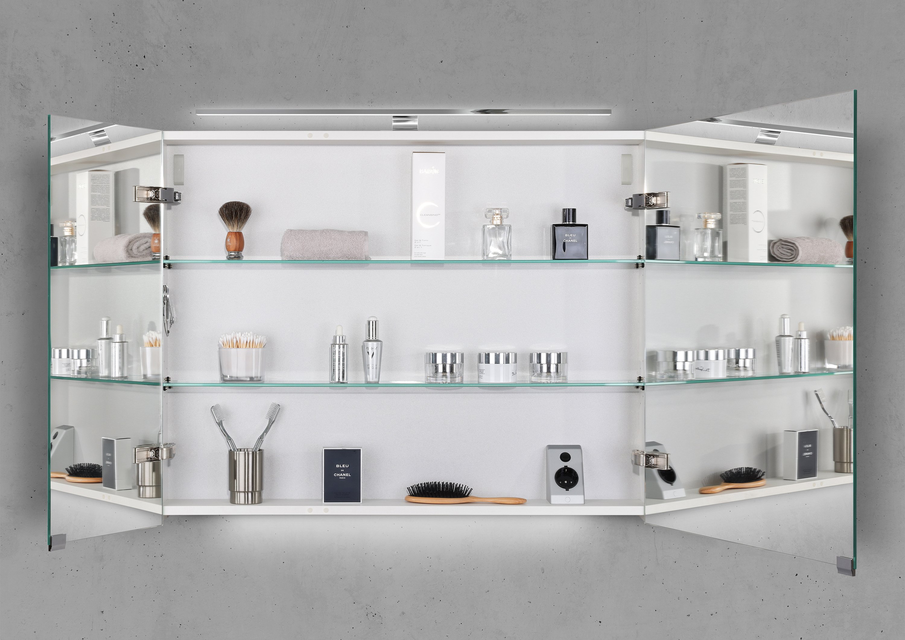 Spiegelschrank 90 cm mit LED Chrom Beleuchtung Doppelspiegeltüren