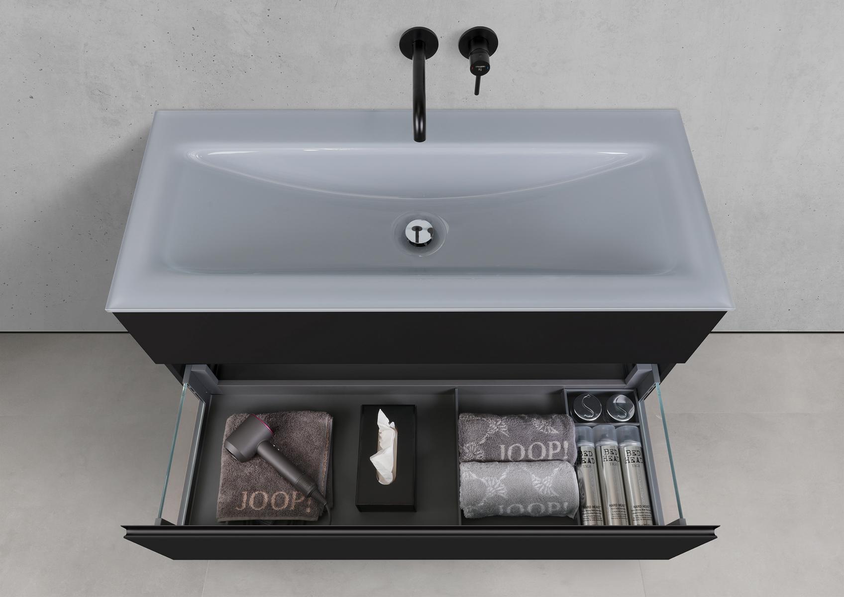Badmöbel Set Saphir 120 cm Waschtisch & Unterschrank in Schwarz Matt Lack mit Aluminium-Griffleiste schwarz 
