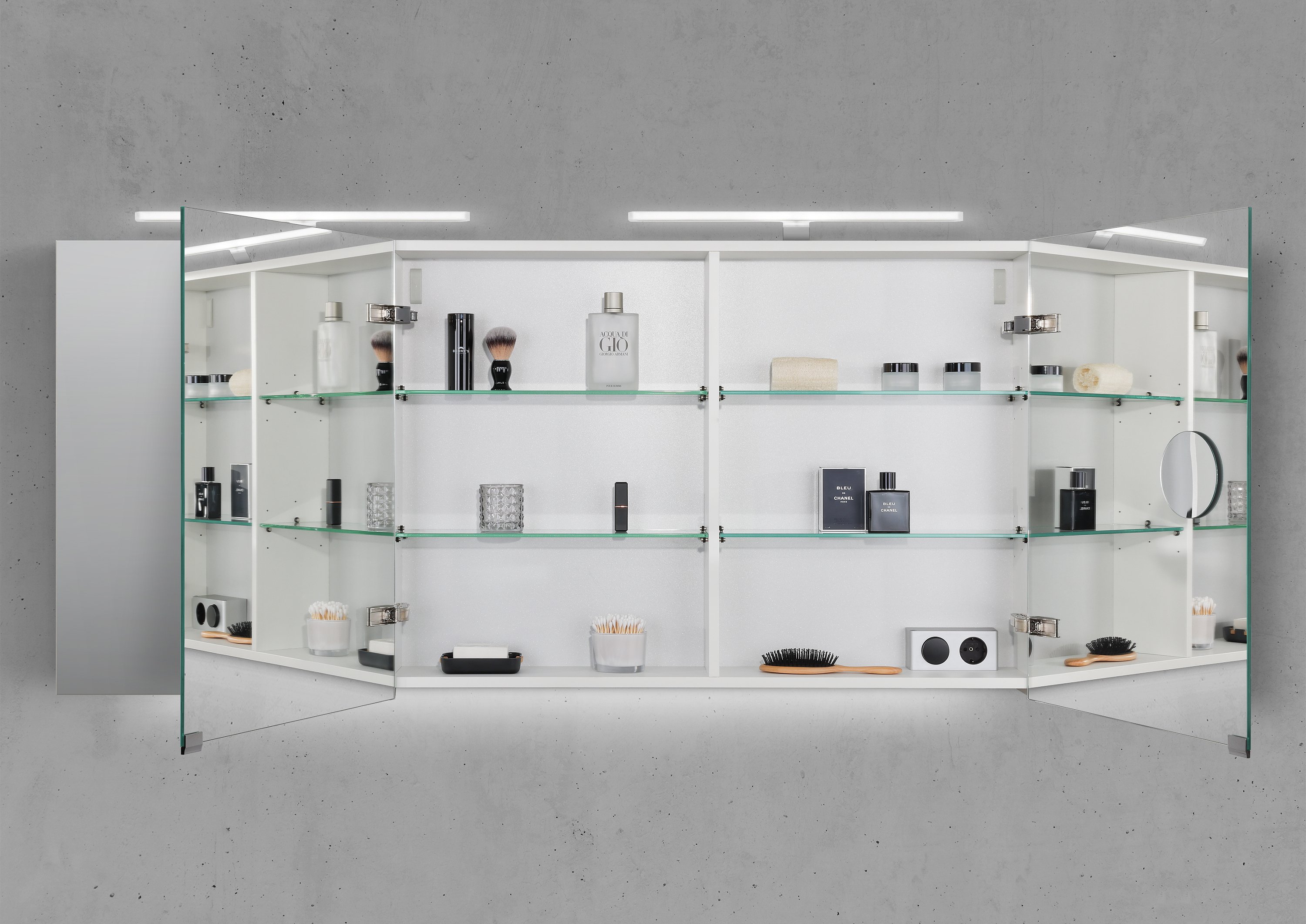 Spiegelschrank 150 cm 2x MULTI LED Acryl Beleuchtung Doppelspiegeltüren