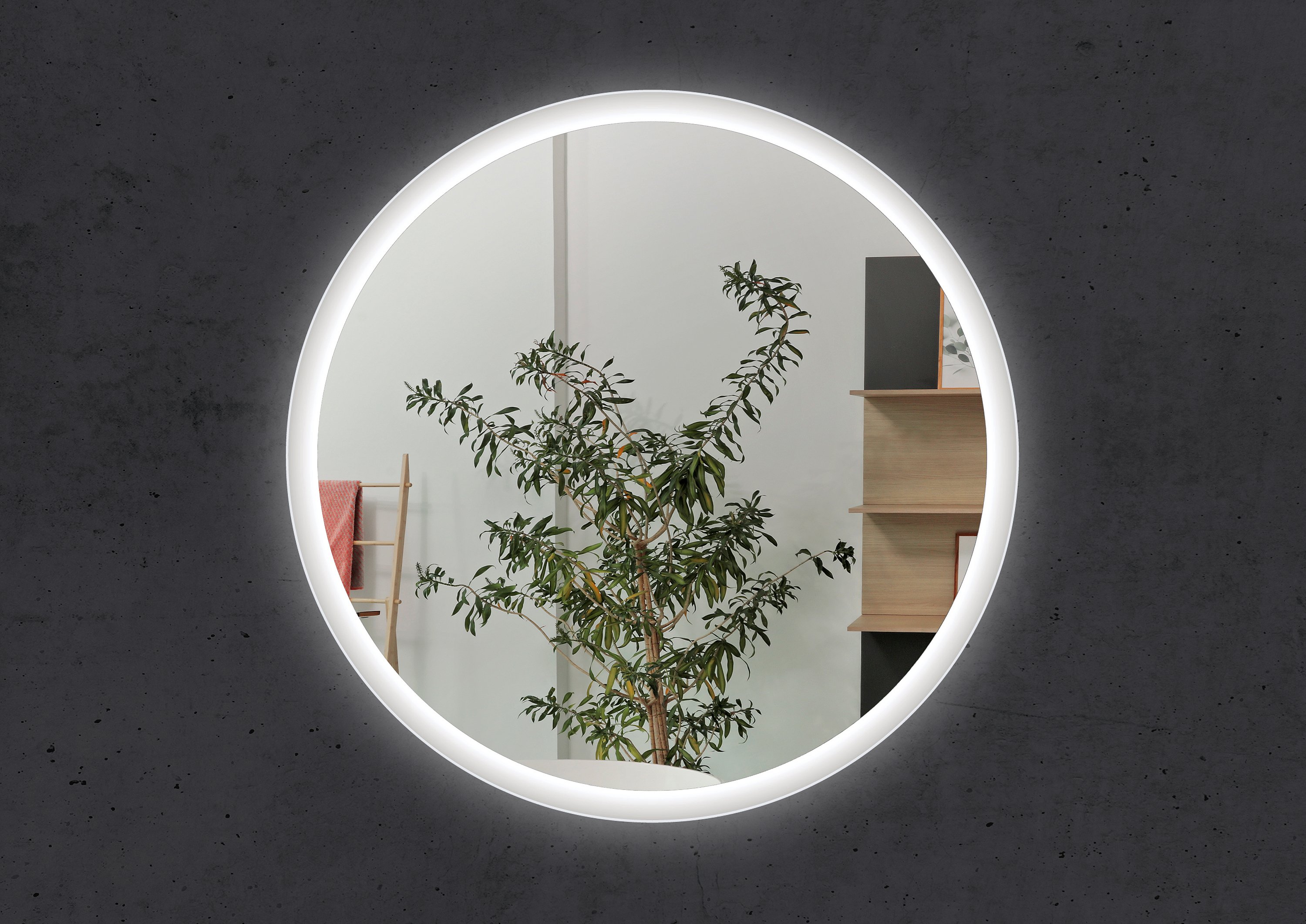 Design LED-Lichtspiegel Rund 80cm Ø mit Sensorschalter und Memory-Funktion