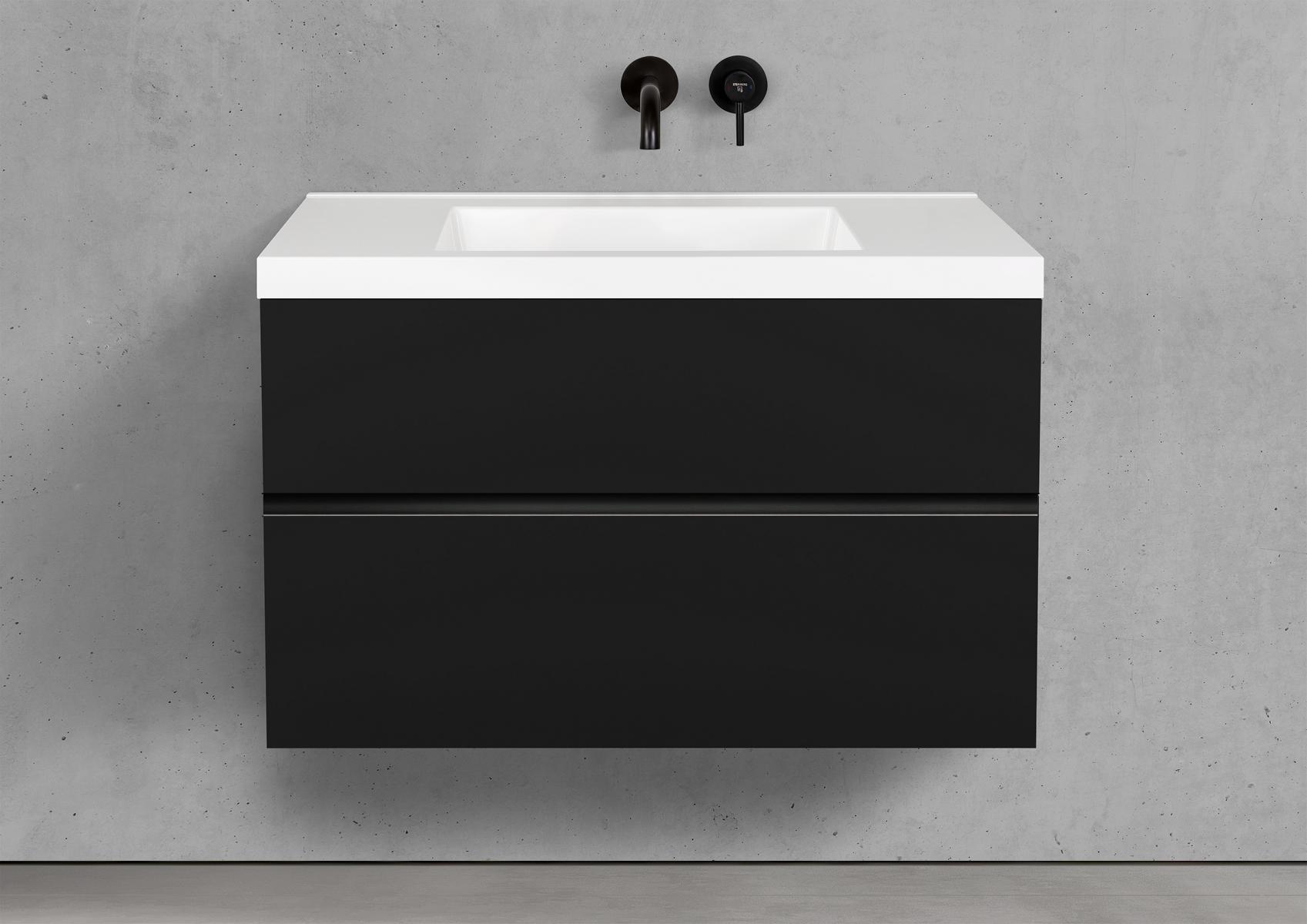 Badmöbel Set Salerno 2.0 90 cm Waschtisch & Unterschrank in Schwarz Matt Lack mit Aluminium-Griffleiste schwarz